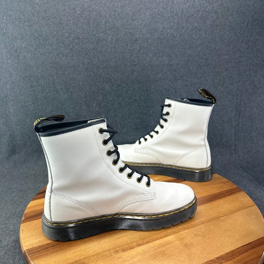 Dr. Martens AirWair Zavala Leather Combat Boots White Men's Size 7 Womens 8 - Picture 7 of 10